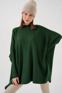 Bigdart 15783 slit Poncho Sweater - Emerald Green