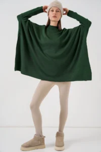 Bigdart 15783 slit Poncho Sweater - Emerald Green - Image 2