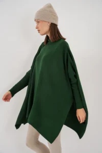 Bigdart 15783 slit Poncho Sweater - Emerald Green - Image 3