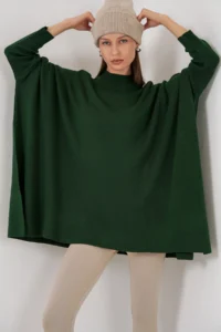 Bigdart 15783 slit Poncho Sweater - Emerald Green - Image 4