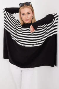 Bigdart 15783 slit Poncho Sweater - F. Black