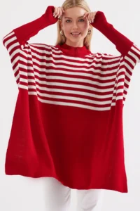 Bigdart 15783 slit Poncho Sweater - F.Burgundy