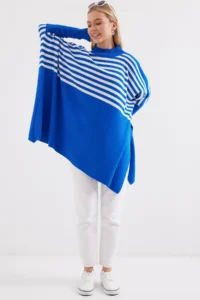 Bigdart 15783 slit Poncho Sweater - F. Saks BLUE BLUE - Image 2