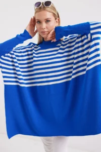 Bigdart 15783 slit Poncho Sweater - F. Saks BLUE BLUE - Image 4