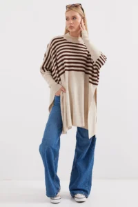 Bigdart 15783 slit Poncho Sweater - F.Beige - Image 2