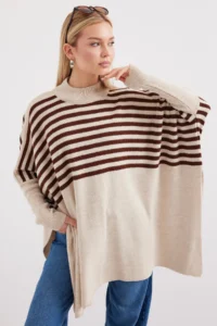 Bigdart 15783 slit Poncho Sweater - F.Beige - Image 4