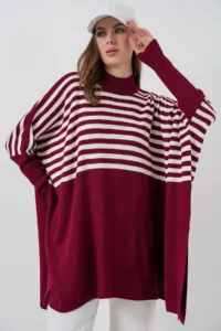 Bigdart 15783 slit Poncho Sweater - H. Burgundy