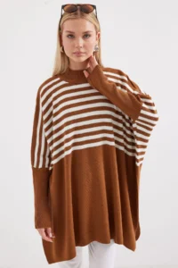 Bigdart 15783 slit Poncho Sweater - Light Brown