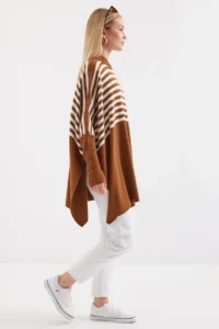 Bigdart 15783 slit Poncho Sweater - Light Brown - Image 3