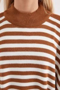 Bigdart 15783 slit Poncho Sweater - Light Brown - Image 5