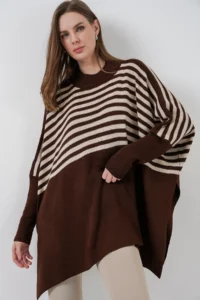 Bigdart 15783 slit Poncho Sweater - m. Brown - Image 4