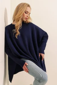 Bigdart 15783 slit Poncho Sweater - NAVY BLUE - Image 2