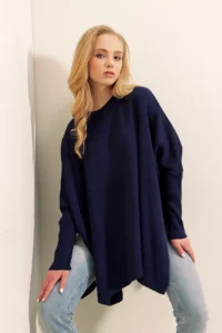 Bigdart 15783 slit Poncho Sweater - NAVY BLUE - Image 3