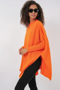 Bigdart 15783 slit Poncho Sweater - Orange - Image 2