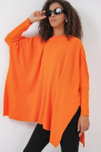 Bigdart 15783 slit Poncho Sweater - Orange - Image 3