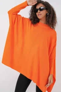 Bigdart 15783 slit Poncho Sweater - Orange - Image 4