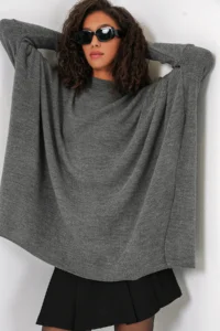 Bigdart 15783 slit Poncho Sweater - Pain