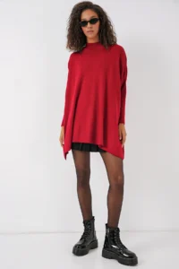 Bigdart 15783 slit Poncho Sweater - Red - Image 2