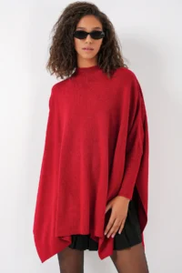 Bigdart 15783 slit Poncho Sweater - Red - Image 3