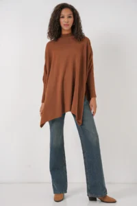 Bigdart 15783 slit Poncho Sweater - Tan - Image 2