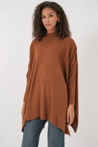 Bigdart 15783 slit Poncho Sweater - Tan - Image 3