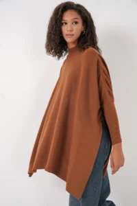Bigdart 15783 slit Poncho Sweater - Tan - Image 4