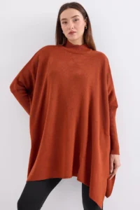 Bigdart 15783 slit Poncho Sweater - Brick Red