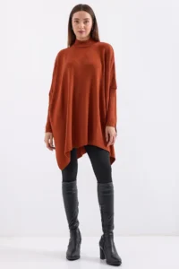 Bigdart 15783 slit Poncho Sweater - Brick Red - Image 2