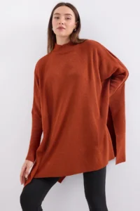 Bigdart 15783 slit Poncho Sweater - Brick Red - Image 3