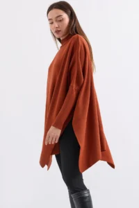 Bigdart 15783 slit Poncho Sweater - Brick Red - Image 4