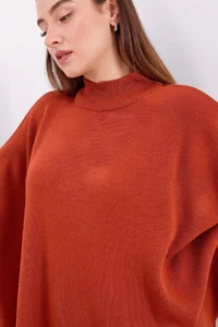 Bigdart 15783 slit Poncho Sweater - Brick Red - Image 5