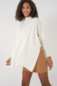 Bigdart 15783 slit Poncho Sweater - WHITE - Image 5