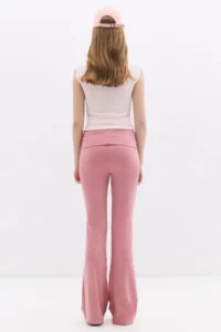 No Matter What Women's Flare Trousers Flare Leg Folding Waist Cotton - Image 5