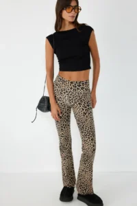 No Matter What Women's Leopard Patterned Trousers, Elastic Waist, Cotton - Image 2