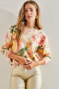 Bianco Lucci Women Beige Fuchsia fragmented Knitwear Sweater - Image 3