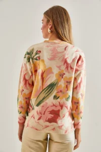 Bianco Lucci Women Beige Fuchsia fragmented Knitwear Sweater - Image 4