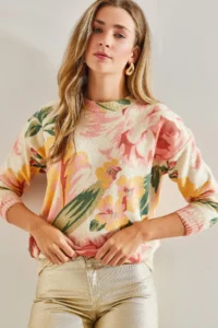 Bianco Lucci Women Beige Fuchsia fragmented Knitwear Sweater - Image 6