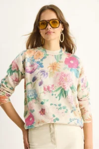 Bianco Lucci Women Beige Green fragmented Knitwear Sweater - Image 2