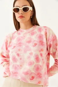 Bianco Lucci Women BEIGE PINK fragmented Knitwear Sweater - Image 2