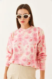 Bianco Lucci Women BEIGE PINK fragmented Knitwear Sweater - Image 6