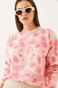 Bianco Lucci Women BEIGE PINK fragmented Knitwear Sweater - Image 7