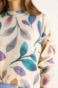 Bianco Lucci Women Beige Turquoise fragmented Knitwear Sweater - Image 6