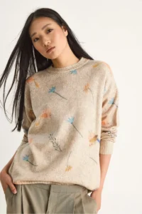 Bianco Lucci Women Beige fragmented Knitwear Sweater - Image 2