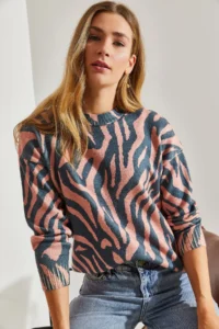 Bianco Lucci Women Gray PINK fragmented Knitwear Sweater