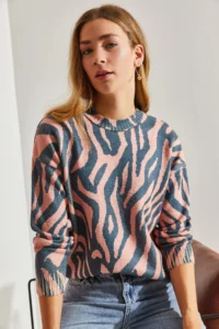 Bianco Lucci Women Gray PINK fragmented Knitwear Sweater - Image 5