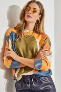 Bianco Lucci Women Multicolored fragmented Knitwear Sweater