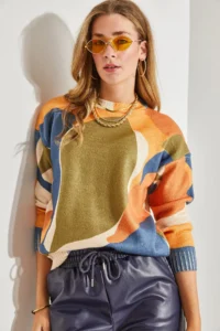 Bianco Lucci Women Multicolored fragmented Knitwear Sweater - Image 3