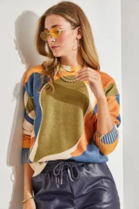Bianco Lucci Women Multicolored fragmented Knitwear Sweater - Image 4