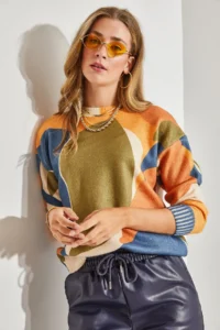 Bianco Lucci Women Multicolored fragmented Knitwear Sweater - Image 5