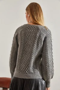 Bianco Lucci Women's Anthracite Braided Buttoned Knitwear Sweater - Image 2